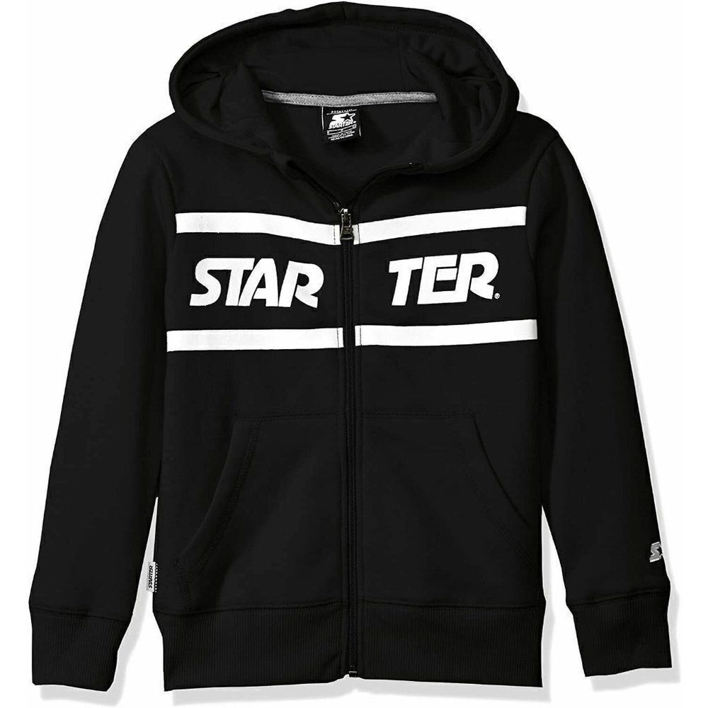 Starter Boys Black Long Sleeve Straight Hem Graphic Full Zip Hoodie Size Small
